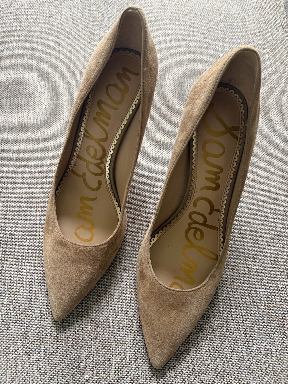 Sam Edelman Margie Suede Stiletto Pumps Size‎ 7.5 Beige Tan Pointed Toe Heels